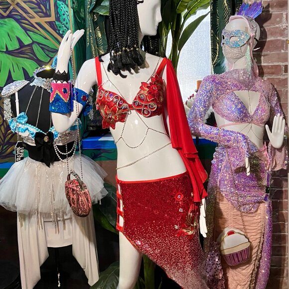 Dolls Kill Other - DollsKill Club Exx Rave Set Bra Shrug Skirt Purple Pink Sequin Fairy Mermaid